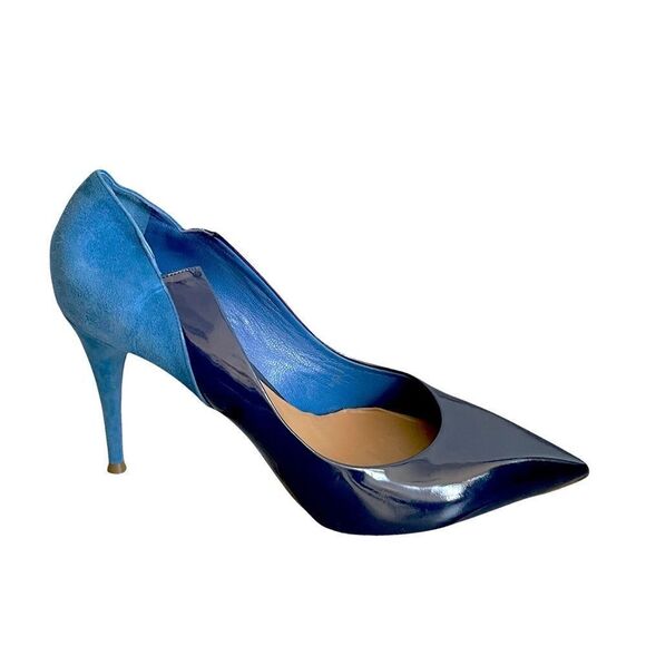 Chloe Leather High Heel Pointy Toe Pumps Shoes Made In Italy Blue 39.5 - Picture 2 of 15